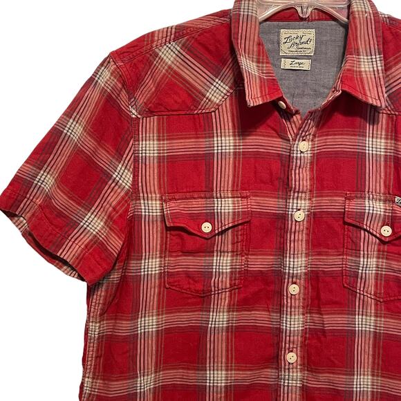 Lucky Brand Double-Faced Button Shirt Mens Large Red Plaid Classic Western Top - Picture 2 of 6